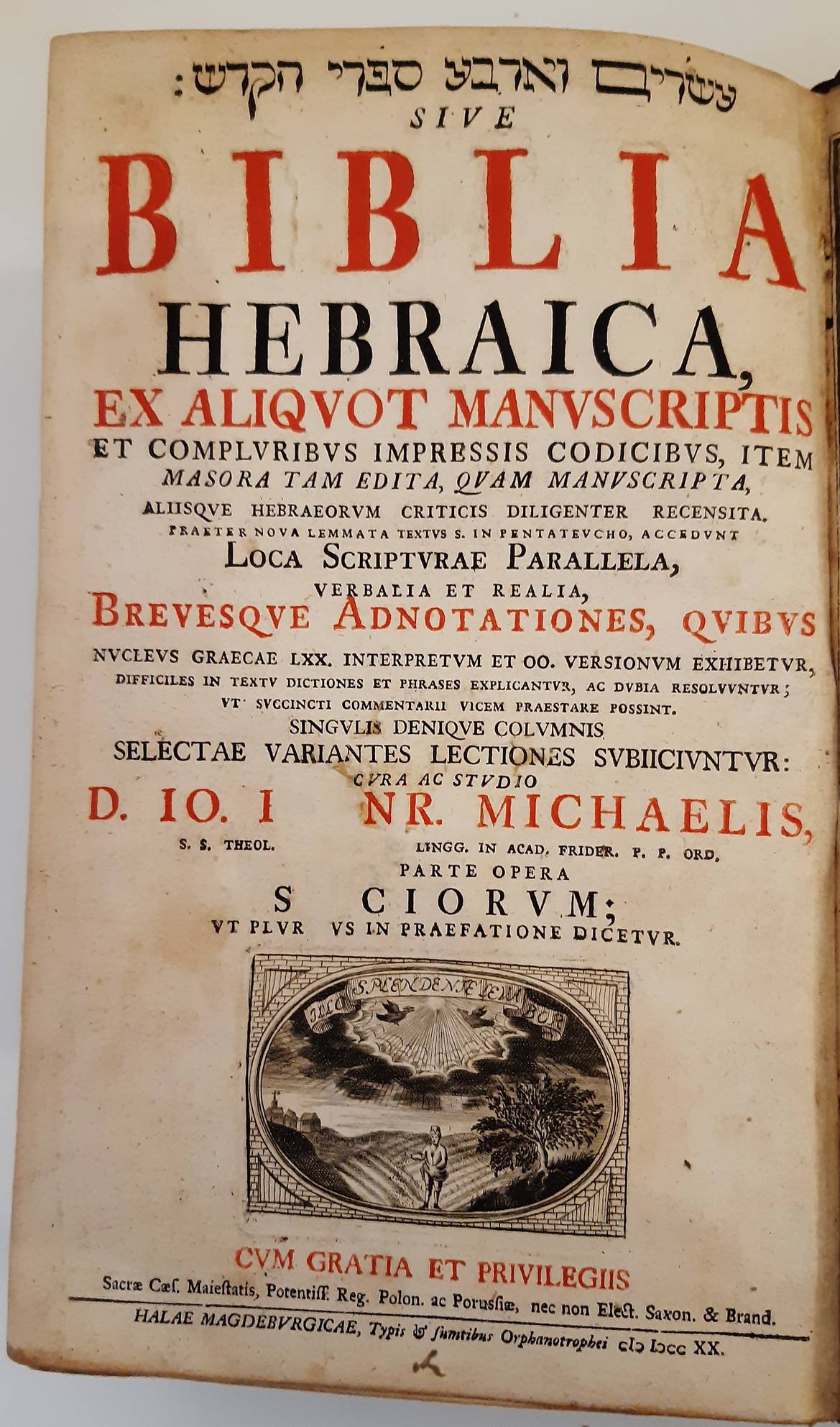MICHAELIS, J.H. (ed.). (Hebrew). `Esrim we-`Arba` Sifrei ha-Kodesh. Biblia Hebraica ex aliquot manuscriptis et compluribus impressis codicibus, item Masora tam edita, quam manuscripta..cura ac studio Io. Heinr. Michaelis. 2 vols. (complete).