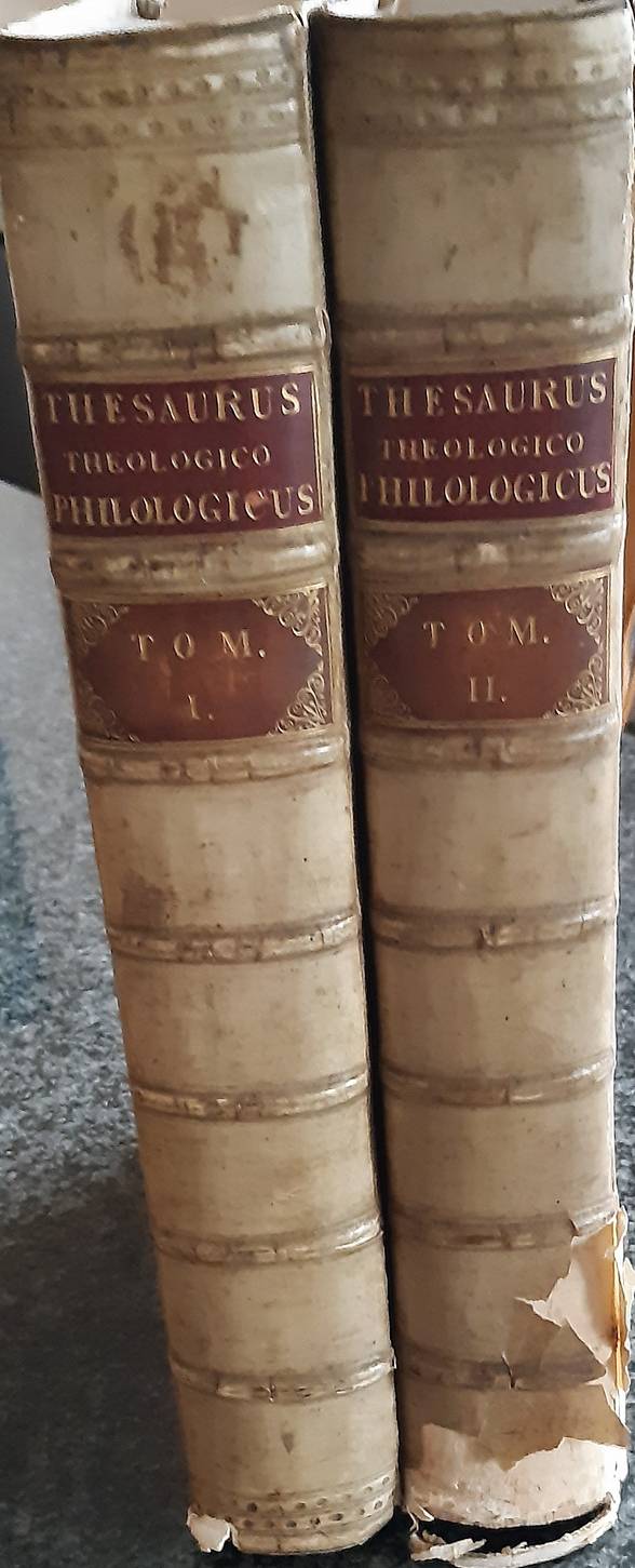 OLEARIUS, JOHANN &  GOTTFRIED MENTHEN (eds.). Thesaurus Theologico-Philologicus, sive sylloge dissertationum elegantiorum
ad selectiora et illustriora Veteris et Novi Testamenti loca; a theologicis protestantibus. In Germania separatim diversis Temporibus conscriptarum. Secundum Ordinem utriusque Te