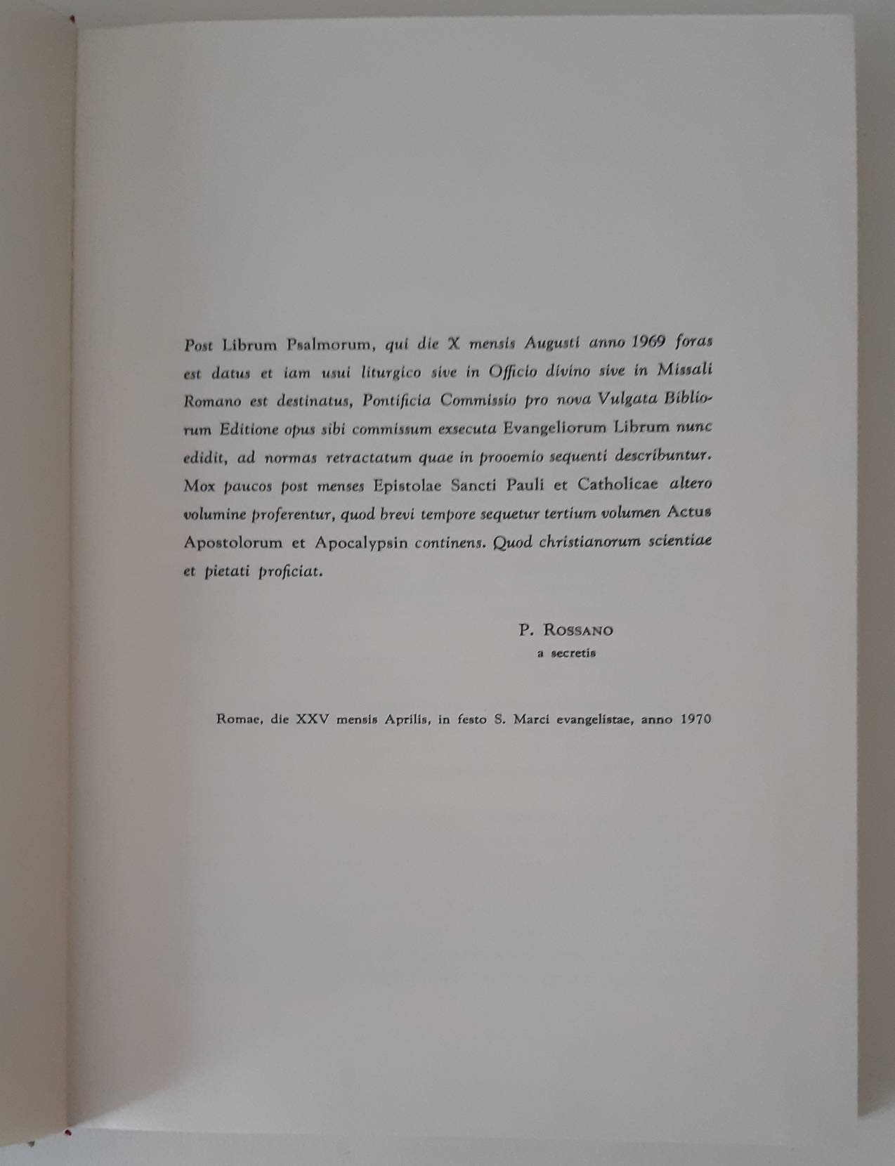 Novum Testamentum. Evangelia IV. (Pontificia commissio pro nova vulgata bibliorum editione).
