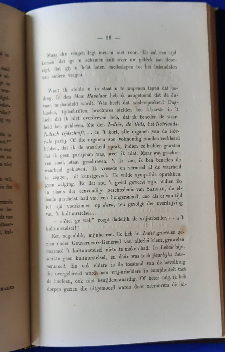 MULTATULI. Indrukken van den dag, medegedeeld door Multatuli. And: Aan de stemgeregtigden in het kiesdistrict Tiel. 2 parts in 1 vol. (Indrukken van den dag 1en 2).