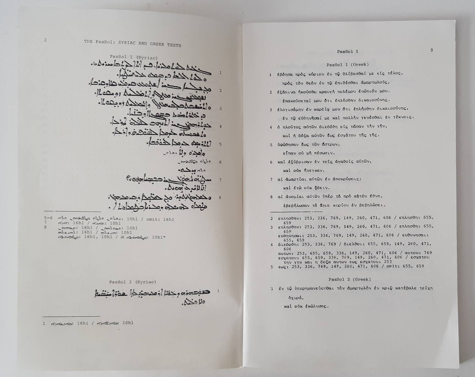 TRAFTON, JOSEPH L. The Syriac version of the Psalms of Solomon. A critical evaluation. (Septuagint and Cognate Studies 11).
And: The Psalms of Solomon: Syriac and Greek texts. 2 vols.