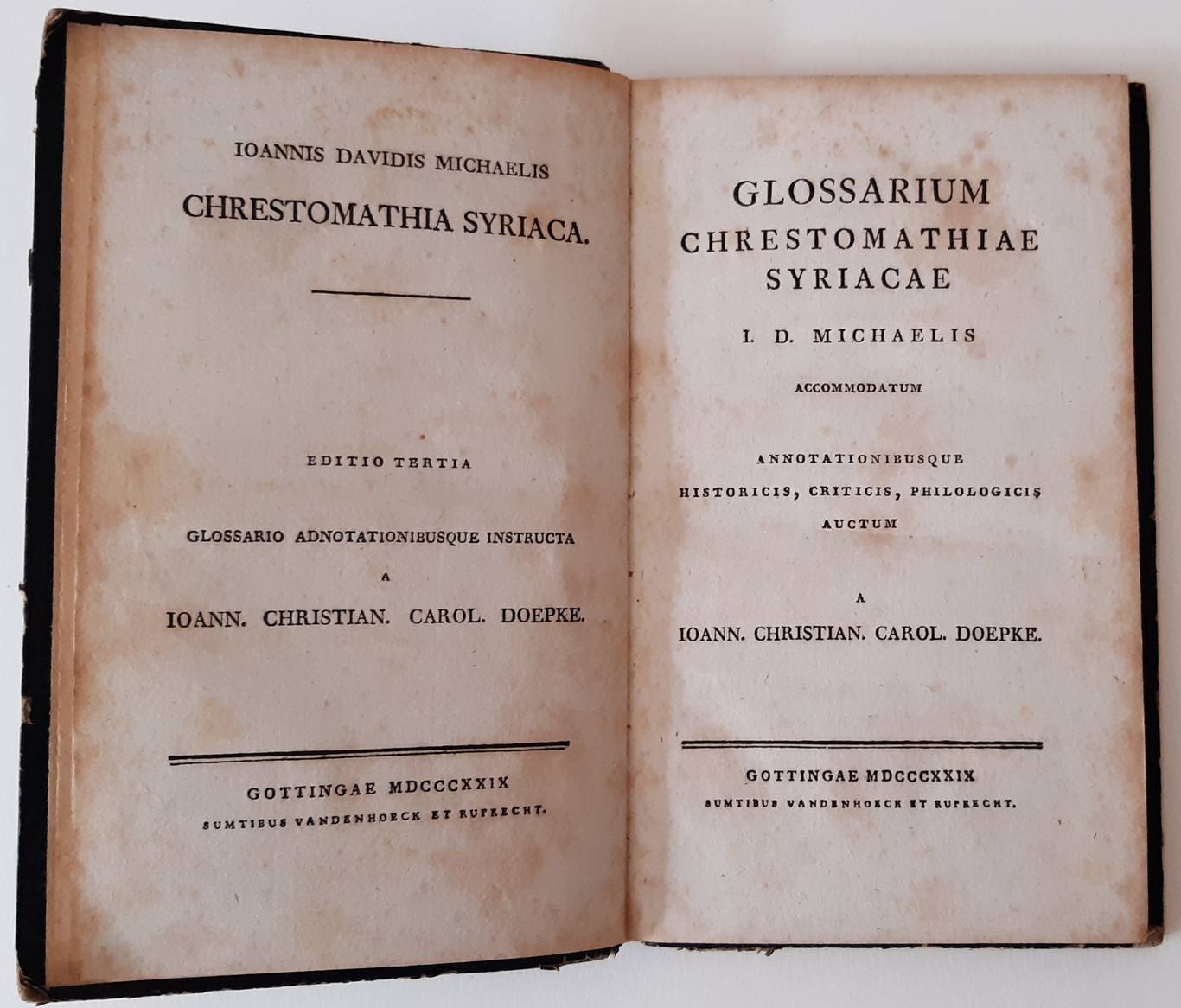 DOEPKE, I.C.L. Glossarium chrestomathiae syriacae I.D. Michaelis accommodatum annotationibusque historicis, criticis, philologicis auctum a Ioann. Christian Carol. Doepke.
