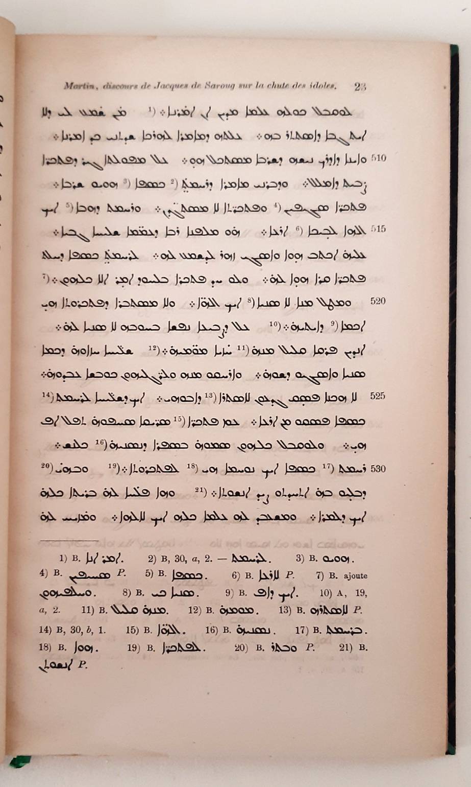 MARTIN, ABBÉ. Discours de Jacques de Saroug sur la chute des idoles. (Extrait du tome XXIX de la Zeitschr. der Deutschen Morgenland. Gesellschaft). Leipzig, Imprimerie de G. Kreysing, 1875. Bound with: id. Les premiers princes croisés et les syriens jacobites de Jérusa