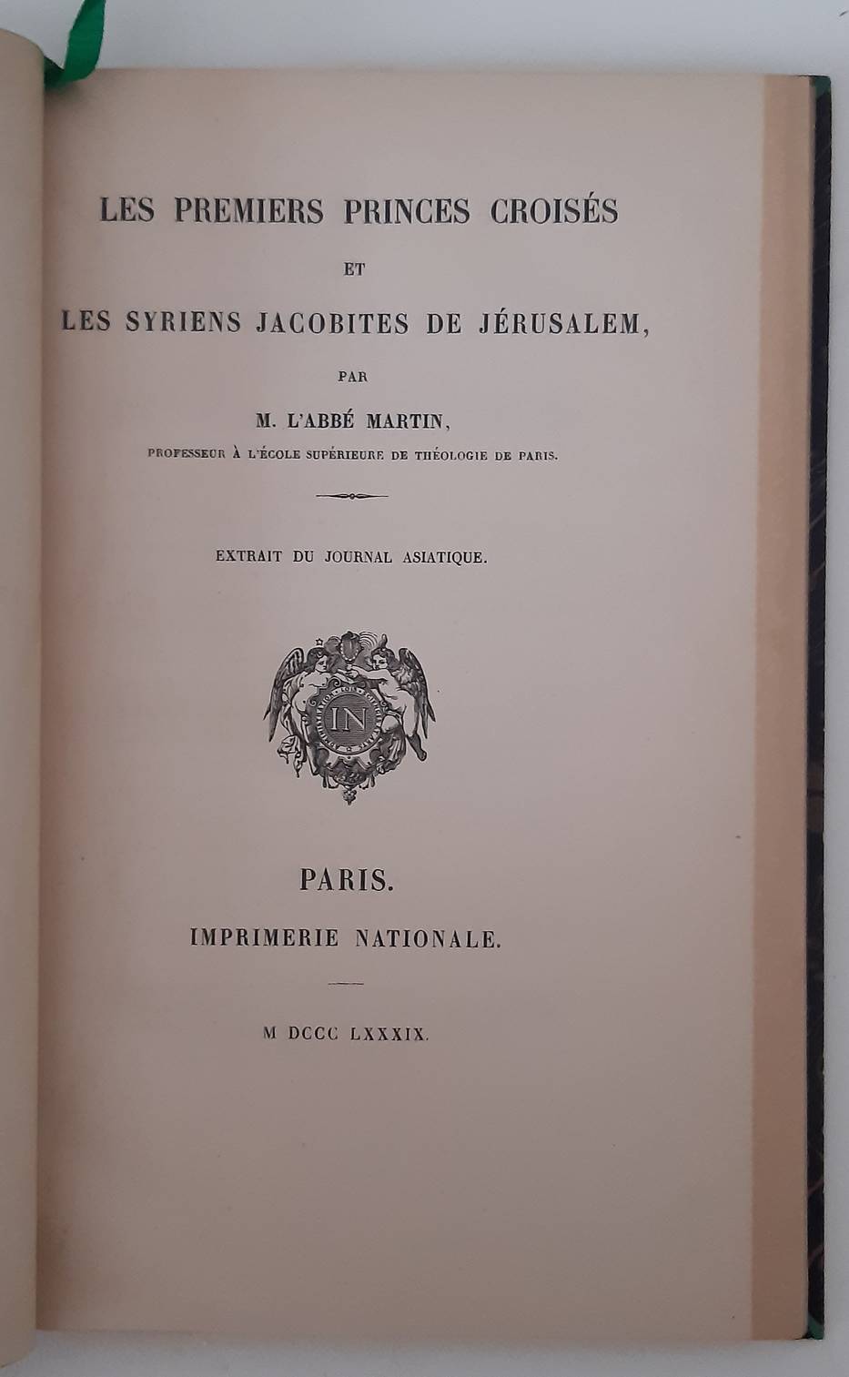MARTIN, ABBÉ. Discours de Jacques de Saroug sur la chute des idoles. (Extrait du tome XXIX de la Zeitschr. der Deutschen Morgenland. Gesellschaft). Leipzig, Imprimerie de G. Kreysing, 1875. Bound with: id. Les premiers princes croisés et les syriens jacobites de Jérusa