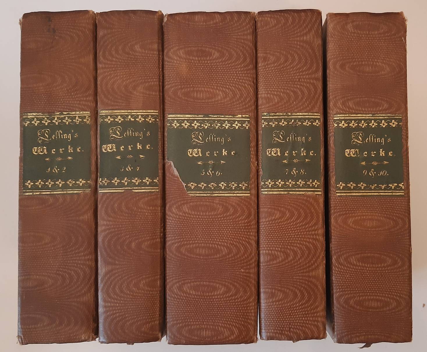 LESSING, GOTTHOLD EPHRAIM. G.E. Lessing's gesammelte Werke. Neue rechtmässige Ausgabe. 10 vols. in 5 vols. Complete edition.